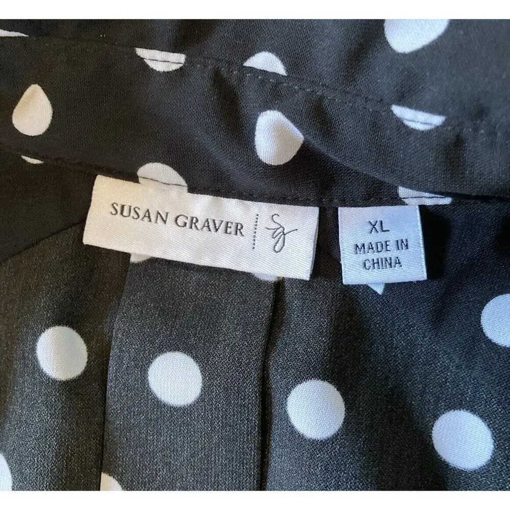 Susan Graver Dot Button Up Top Size XL Women’s Black - Picture 3 of 7